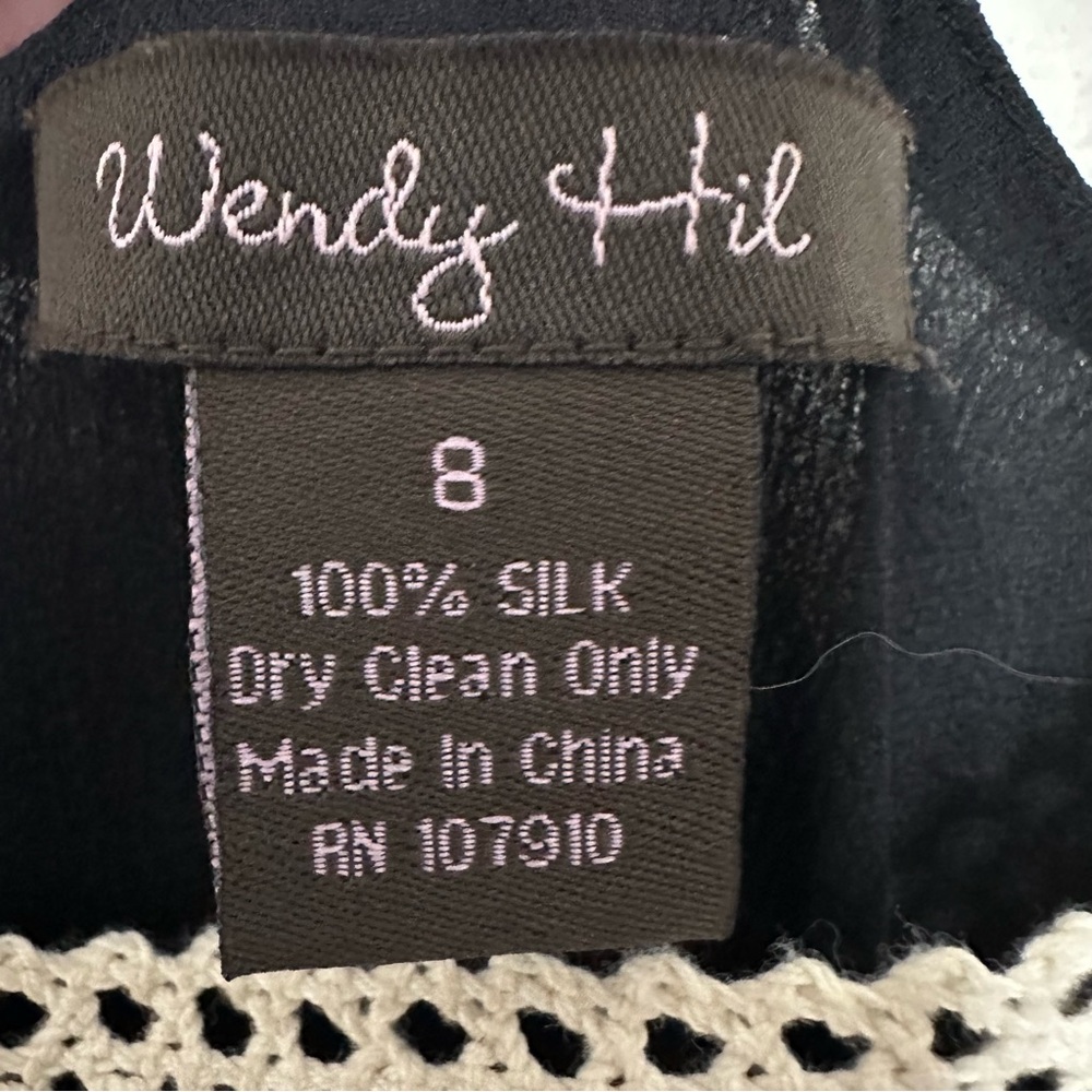 Vintage 100% Whimsigoth Silk Black Dress with Crochet Straps and Details. Size 8 - Picture 8 of 8